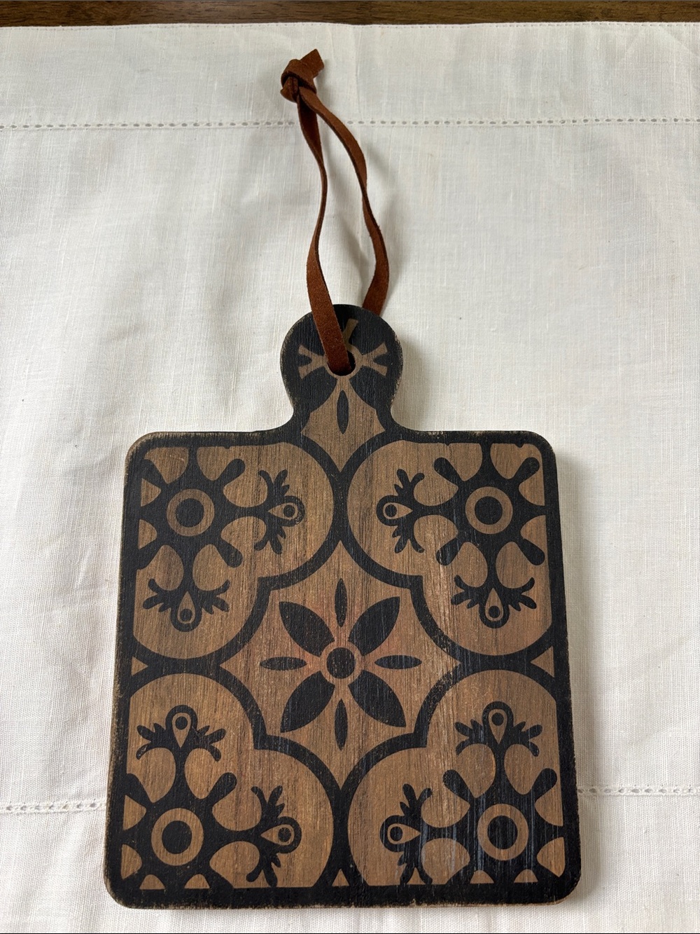 Wooden Hanging Serving Board with Brown and Black Tile Pattern